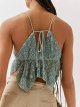 Women Backless Crop Top Spaghetti Straps Halter Tie Back Cami Tops