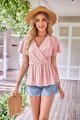 Women's Tops V Neck Eyelet Tops Ruffle Sleeves Ruffle Blouses Summer Casual T-Shirts