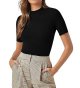 Women's Casual Basic Mock Neck Short Sleeve Rib Knit Tee Top