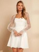 Women's Polka Dots Mesh Long Sleeve A Line Mini Flowy Wedding Guest Bridesmaid Dress