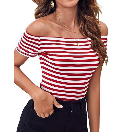 Women's Short Sleeve Fitted Off Shoulder Shirt  T-Shirt