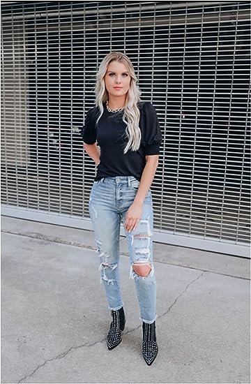 Women's Casual Tops Puff Sleeve Loose Blouses T Shirts